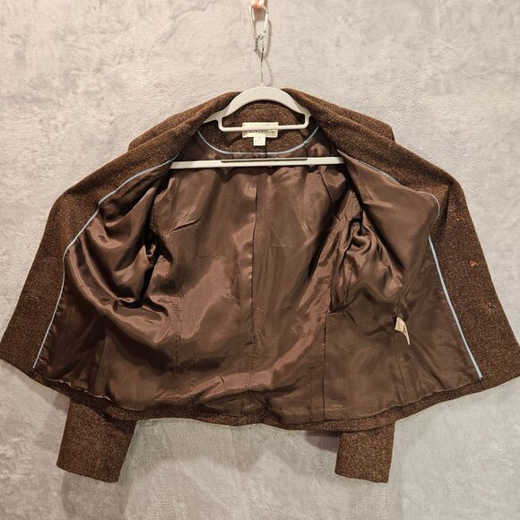 Casual Corner Tulip Skirt suit set Womens 10 Brown wool silk embroidered career - Picture 11 of 16